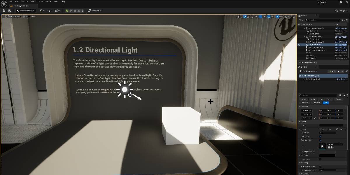 Directional light in scene showing parallel rays
