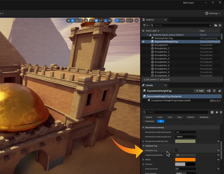 Volumetric Fog settings in Details panel