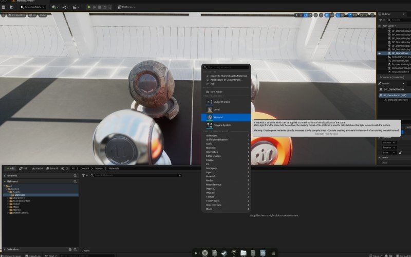Creating a new material in Content Browser